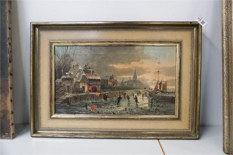 1 Ölbild Winterlandschaft auf Leinwand, Rahmen: 75 cm x 52 cm
