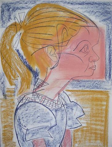 1x Franziskus Dellgruen (1901-1984), '"Mädchenportrait"', kolorierte Zeichnung auf Papier, unsign.