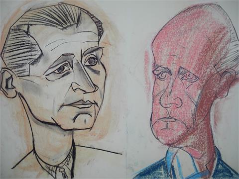 1x Franziskus Dellgruen (1901-1984), '"Männerportraits"', kolorierte Zeichnung auf Papier, unsign.