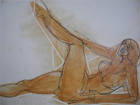 1x Franziskus Dellgruen (1901-1984), '"Bewegungstudie"', kolorierte Zeichnung auf Papier, unsign.