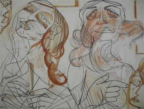 1x Franziskus Dellgruen (1901-1984), '"Vier Frauen"', kolorierte Zeichnung auf Papier, unsign.