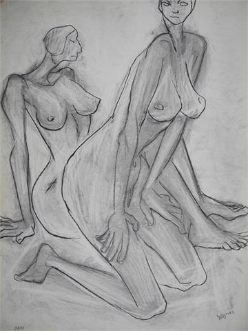 1x Franziskus Dellgruen (1901-1984), '"Zwei Akte, sitzend"', Zeichnung auf Papier, sign.