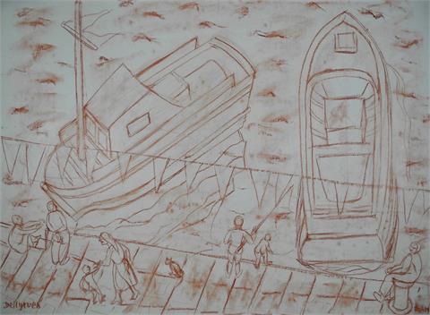 1x Franziskus Dellgruen (1901-1984), '"Am Hafen"', Rötelzeichnung auf Papier, sign.