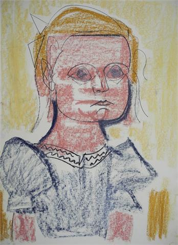 1x Franziskus Dellgruen (1901-1984), '"Portrait, Mädchen"', kolorierte Zeichnung auf Papier, unsign.