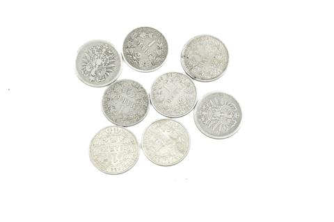 1 Posten Silbermünzen Deutsches Kaiserreich 8x 1 Mark (KM# 7, KM# 14)