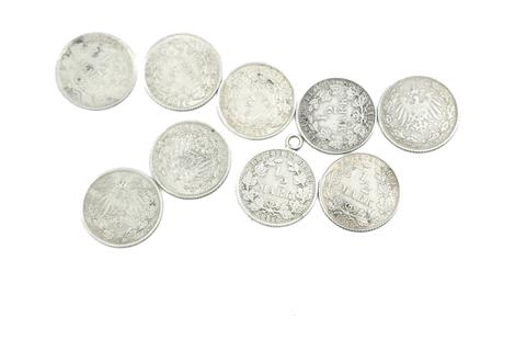 1 Posten Silbermünzen Deutsches Kaiserreich 9x 1/2 Mark (KM# 17)