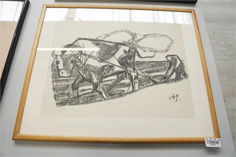1 Original-Lithographie Otto Dix (1891-19699) - "Pflügender Bauer"  (1949), (Karsch 160), handsigniert, nummeriert 29/30