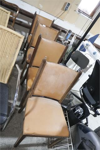 4 antike Stühle, Leder Bezogen